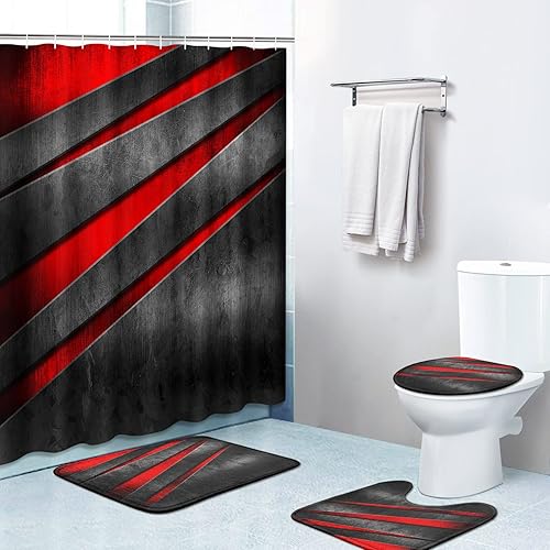 Britimes Juego de cortinas de ducha de 4 piezas, con 12 ganchos, tablero negro cepillado con alfombras antideslizantes, cubierta de tapa de inodoro