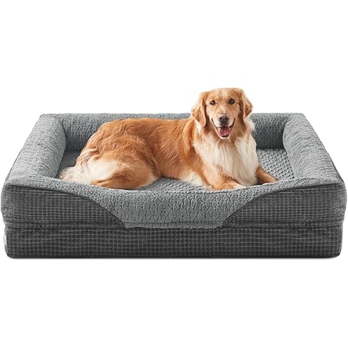 INVENHO Orthopedic Dog Beds Large Sized, XL Washable Egg-Crate Memory Foam Dog Couch Bed with Washable Removable Cover, Waterproof Lining and Nonskid Bottom