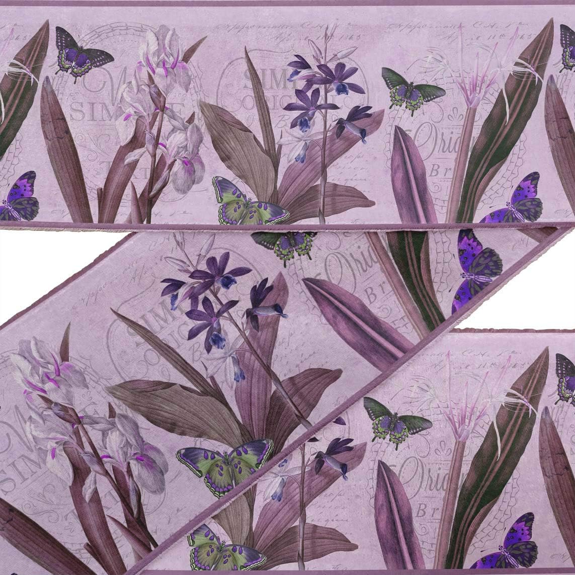 IBA Indianbeautifulart Pink Butterfly,Leaves & Daffodil Floral Ribbon Trim Tape Fabric Laces for Crafts Printed Velvet Trim 9 Yards Sewing Accessories 4 Inches