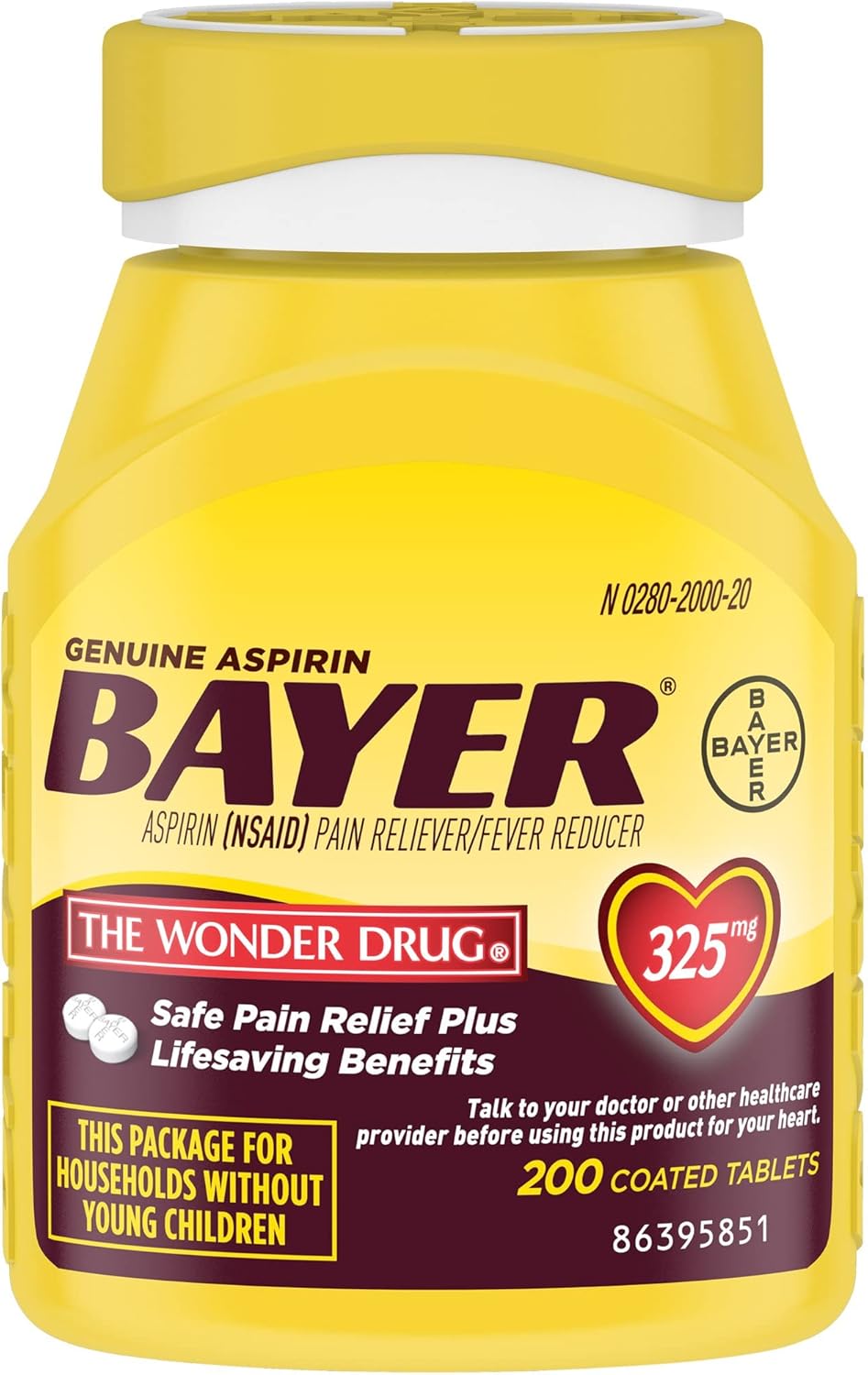 Bayer 325 mg Coated Tablets (200 Count) : Health & Household