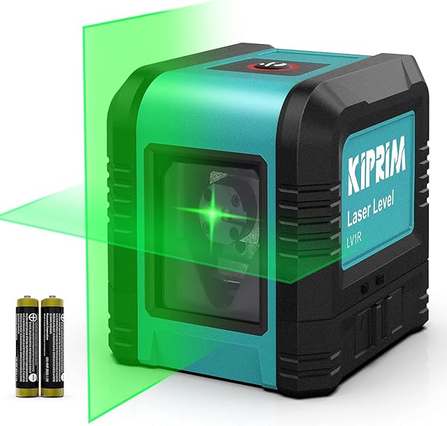 Kiprim Laser Level Self-Leveling Green Beam Horizontal and Vertical Cross-Line Laser for Construction,Picture Hanging,Wall Writing Painting,Home Renovation,Floor Tile, Carrying Pouch, Battery Included