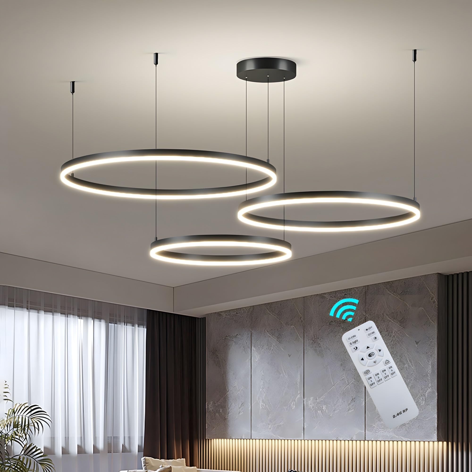 LED Pendelleuchte Dimmbar, Wohnzimmerlamp, Moderne Ring-Hängeleuchte 3000K-6000K, Pendellampe LED Leuchtring Wohnzimmer Esszimmer Hängelampe, Aluminium Kronleuchter Mit Fernbedienung (Color : N
