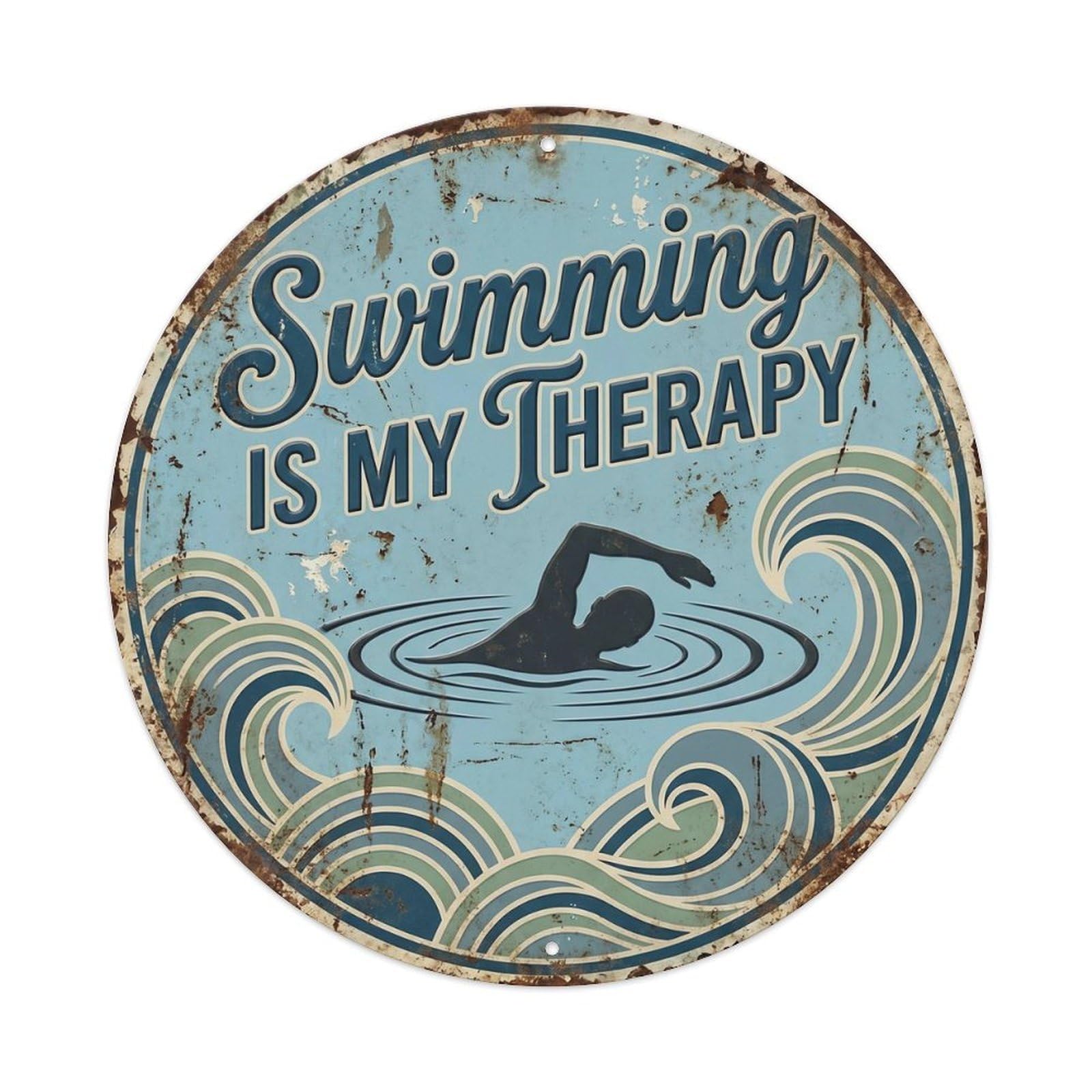 Swimming Therapy Resort Spa Vintage Poolside Serenity Metal Tin Sign Plaque Wall Decor for Cafe, Man Cave, Club Bar, Office, Home Garden Round Metal Poster 8x8Inch