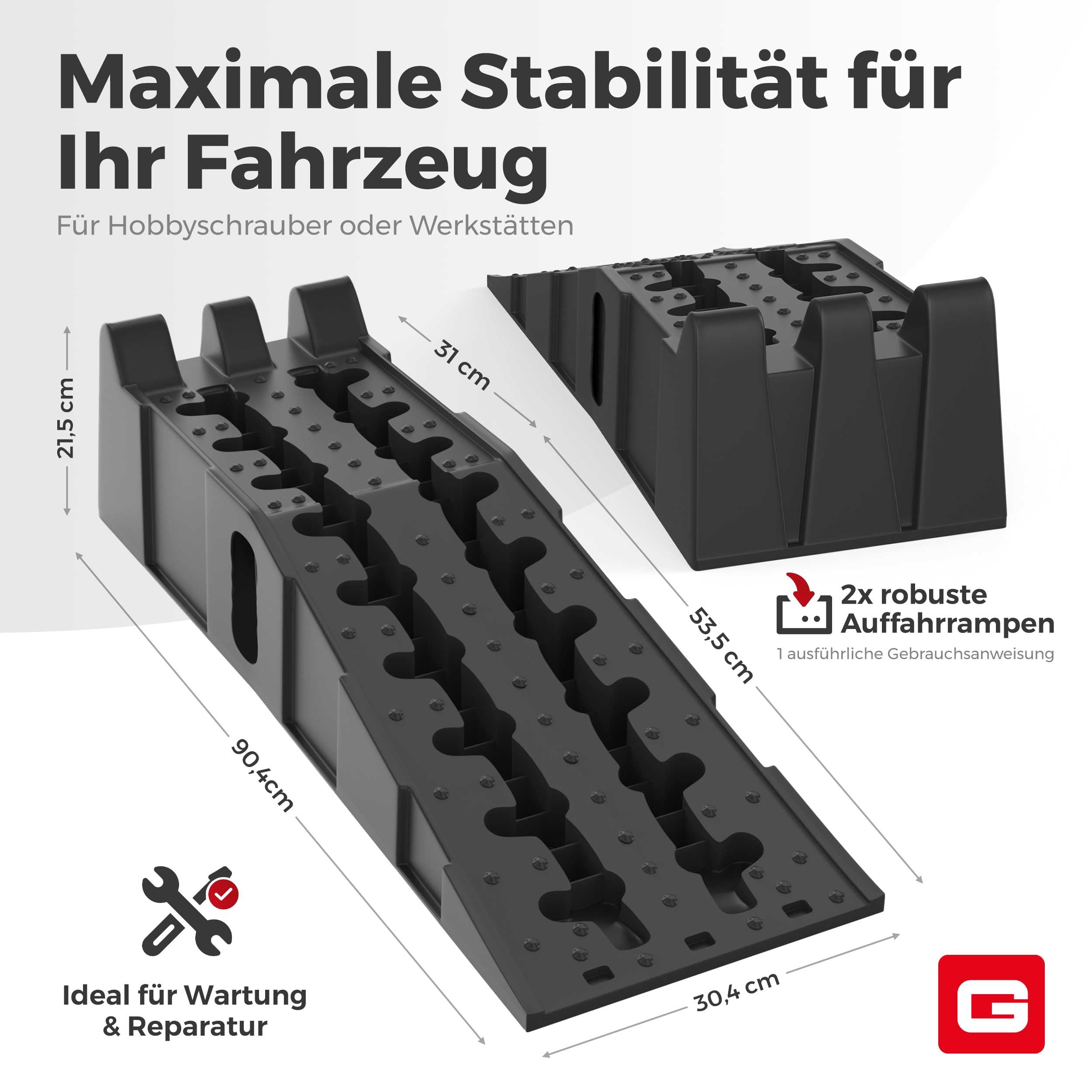 Set de 2 rampas de elevación para coches, autos y remolques – Rampa para vehículos de hasta 5 toneladas – Ayuda para elevar vehículos para autocaravana, garaje y taller – Altamente resistente como