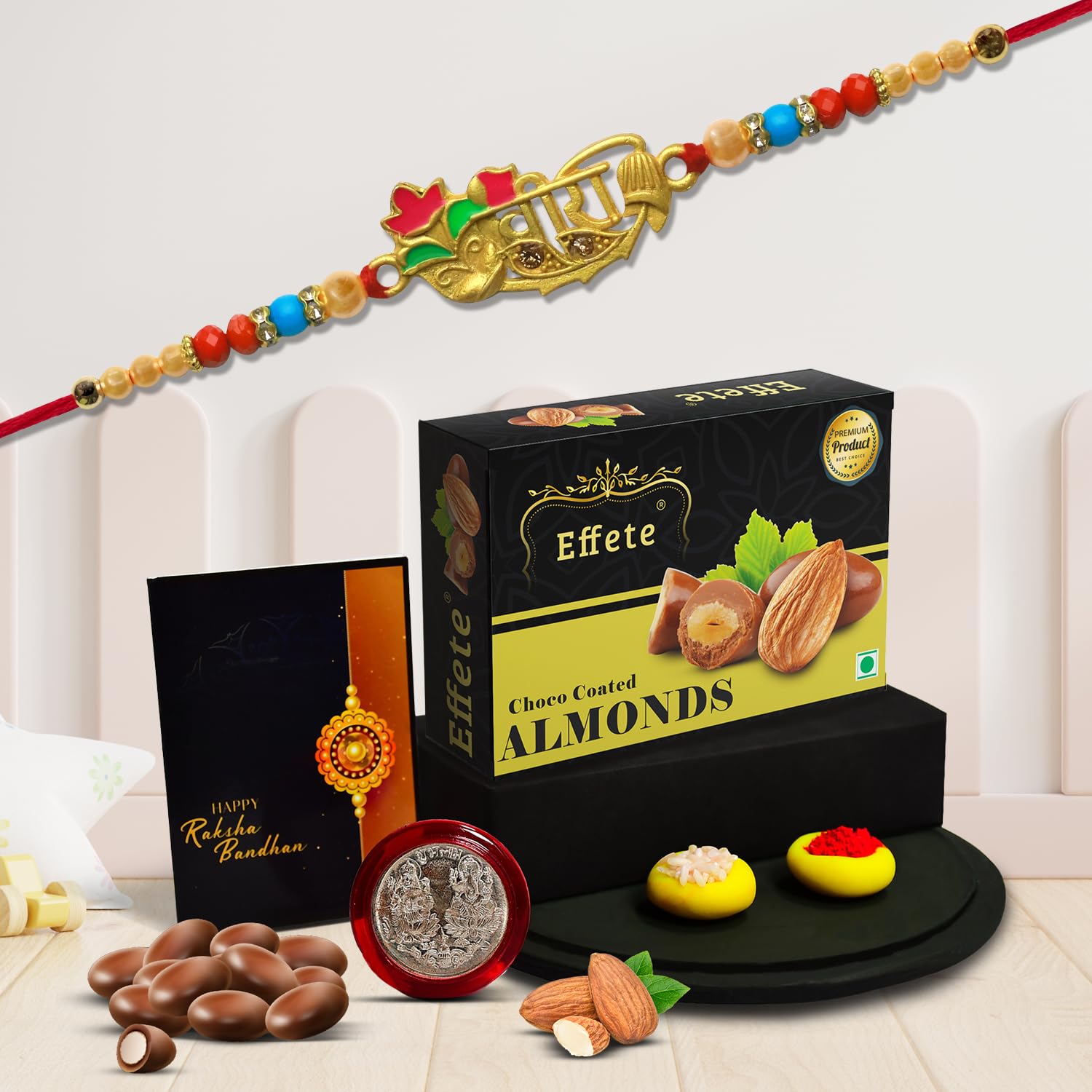 Garth (K1_793_CA32) Veera Rakhi For Brother Combo with Chocolate Almonds 32gm | stylish rakhi for brother | Rakhi & Chocolate for brother | rakhi brother | rakhi with gift | handmade rakhi | Set-picture-13