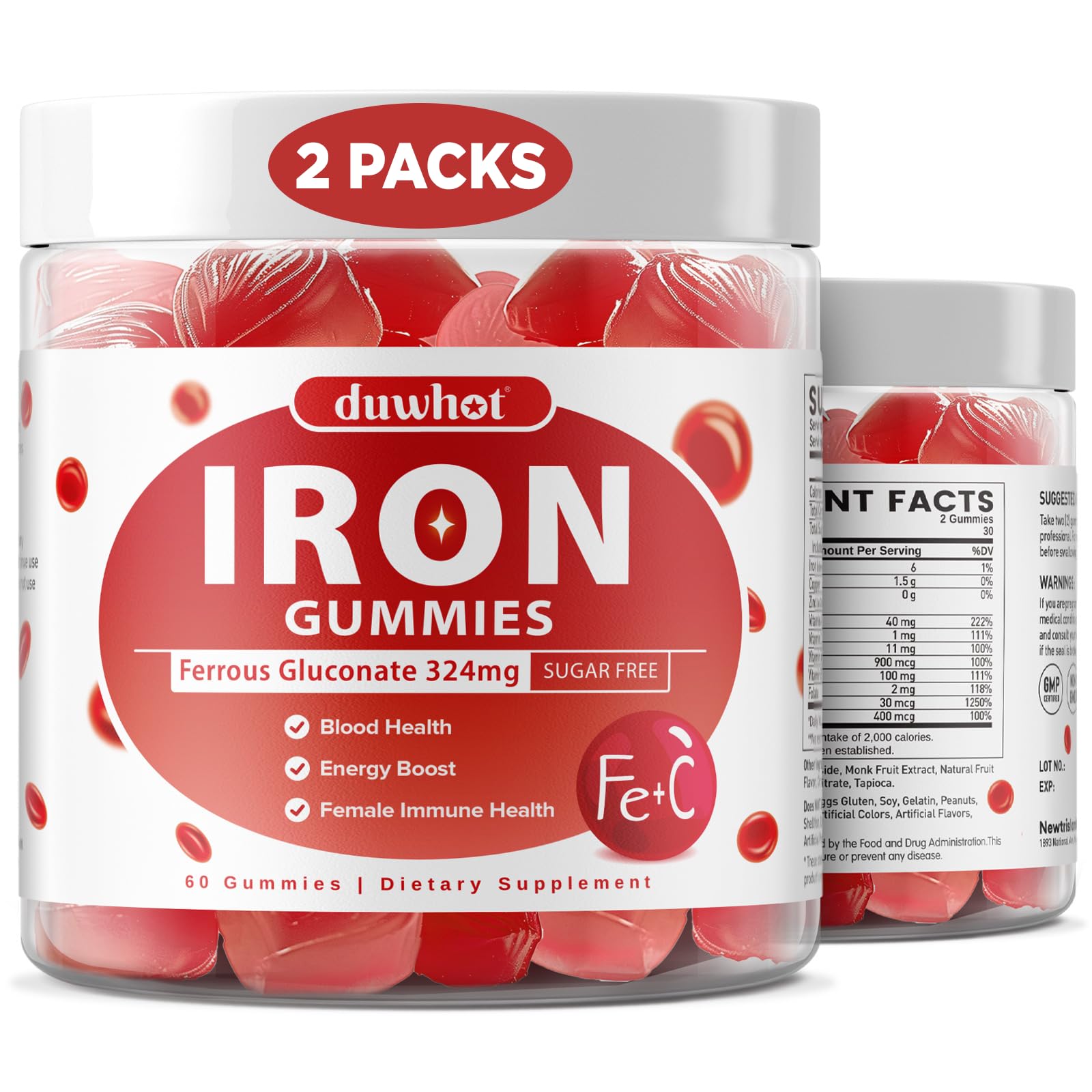 Iron Supplement for Women Teen Girls, Iron Gummies Ferrous Gluconate 324 mg
