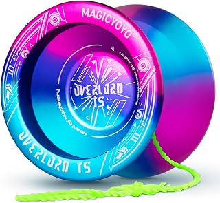 YOSTAR Yoyo Professional Unresponsive Yo-yo T5 Plus Overlord, Aluminum Alloy Metal Yo yo, Enter Level Trick yoyo for Beginner, with 6 Yoyo Strings, Yo-Yo Bag, Glove (Blue Pink Gradient )