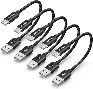 [1ft, 5-Pack] Short USB C Cable 3.8A Fast Charging, CLEEFUN USB A to USB C Cable Braided Data Cord Type C Charger Cable for Charging Station, Galaxy S22 S21 S20 FE Ultra S10 S9 Note 10, LG Pixel etc.