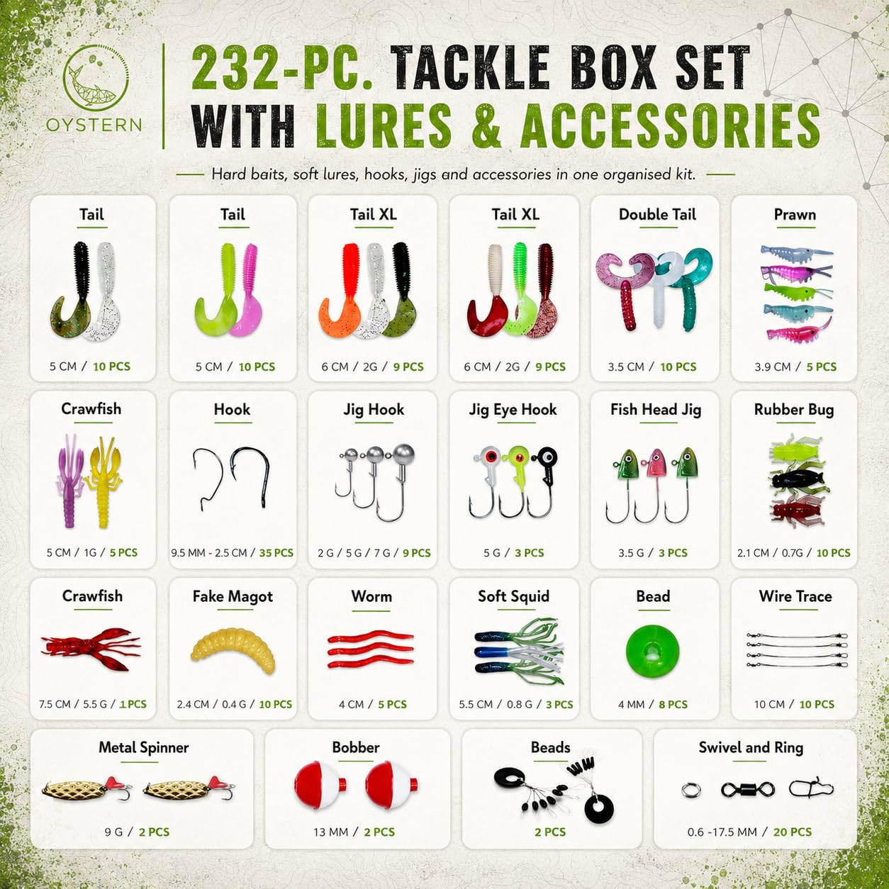 Kit de Pesca de 232 Piezas, Caja de Aparejos con señuelos, cebos giratorios, Cebo, róbalo y señuelos de Trucha, Accesorios y Equipo