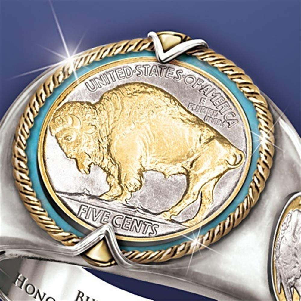 Buffalo Nickel Honoring The American West Alloy Coin Ring For Men Viking Bull Stainless Steel Ring (10)