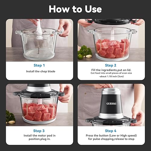 Miniatura 9 de Procesadores de alimentos, potente picadora de alimentos de 500 W y picadora de verduras con 2 cuencos (8 tazas + 8 tazas) y 2 cuchillas de dos