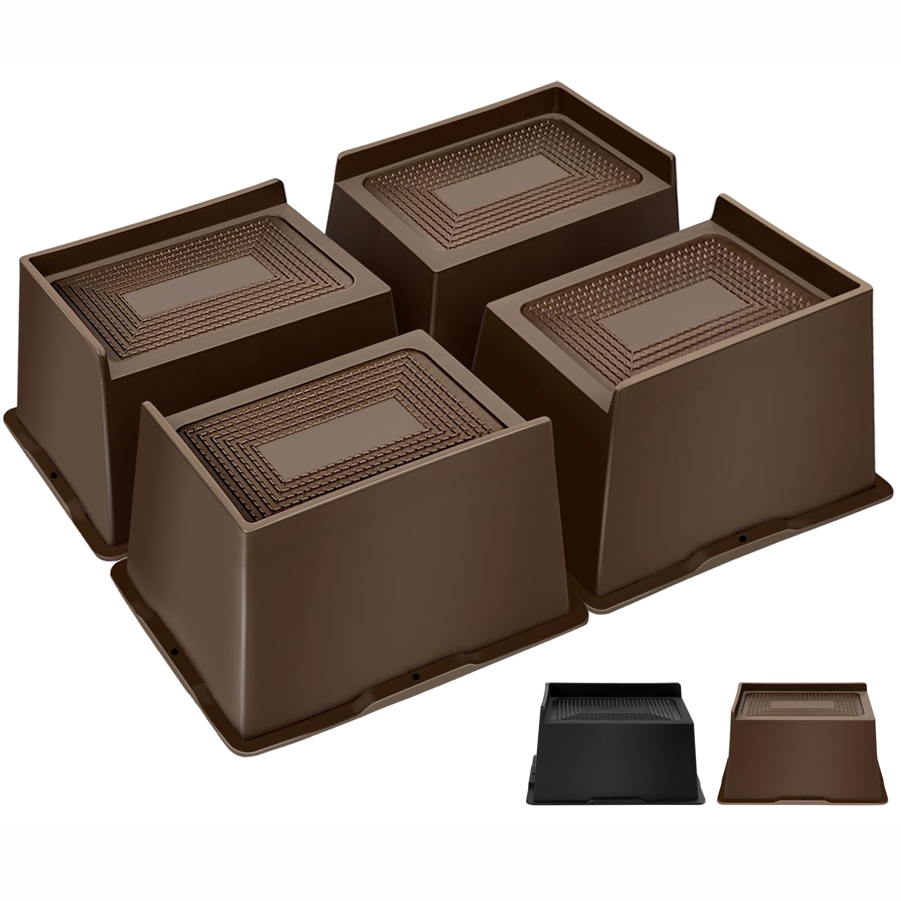 MixDora Bed Risers 4 Inch Heavy Duty Furniture Risers Rectangular L-Shape Anti-Slip Sofa Risers for Couches Table Chair 4 Pack Dark Brown (Dark Brown, 4 Inch)