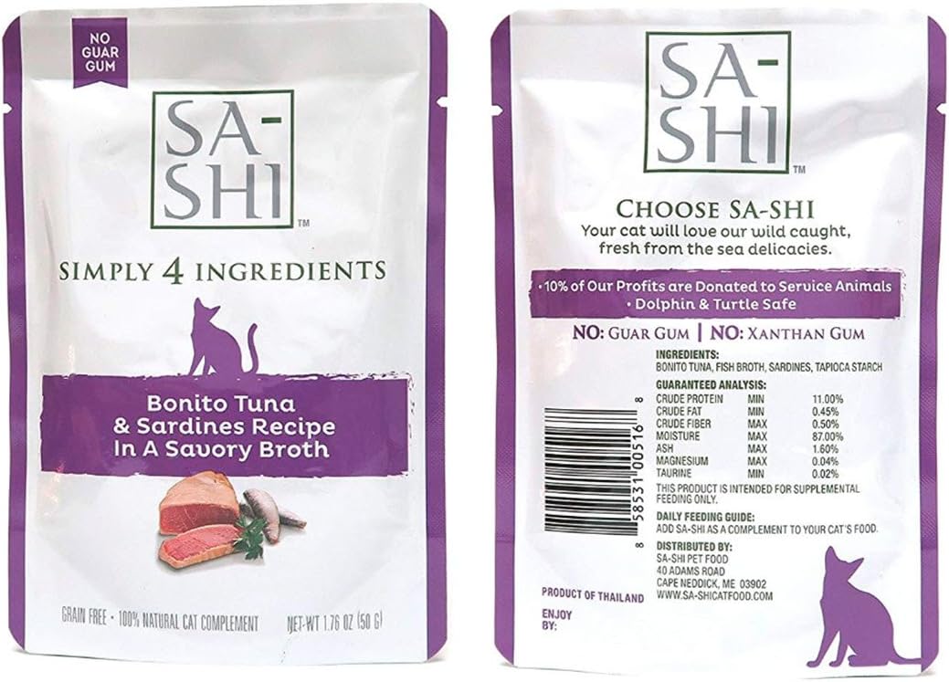 Grain Free Wet Cat Food Pouches 1.76oz. Five Flavors (Tuna & Sardines)