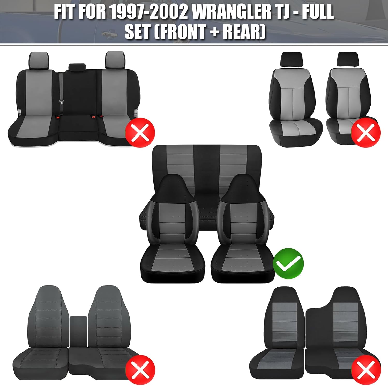 SAPUBK Custom-Fit Seat Covers Replace for 1997-2002 Wrangler TJ, Front and Rear Knitted Fabric Composite Soft Foam Lining Airmesh Breathable TJ Seat Cover Cushion
