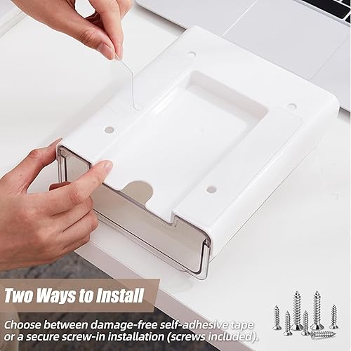 Miniatura 5 de Paquete de 2 cajones de almacenamiento para debajo del escritorio, deslizantes, perforadores o autoadhesivos, cajón grande y mediano debajo del