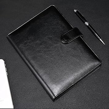 A5 Black PU Leather Binder 6-Ring Notebook Binder Cover Refillable A5 Personal Planner Budget Binder with Magnetic Buckle Closure