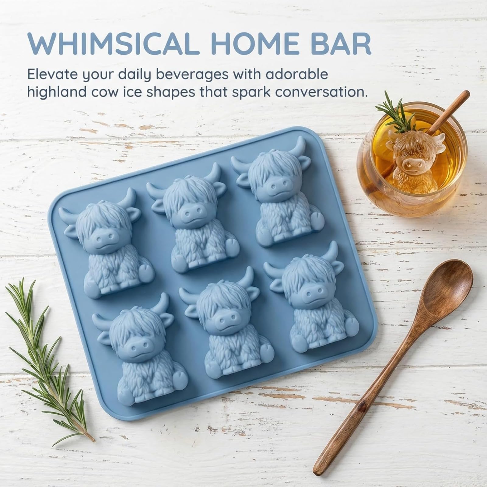 Bandeja de cubitos de hielo de vaca Highland – Molde de silicona 3D para cócteles, divertido molde de cubitos de hielo para accesorios de cocina, gran regalo para hombres y mujeres, perfecto para
