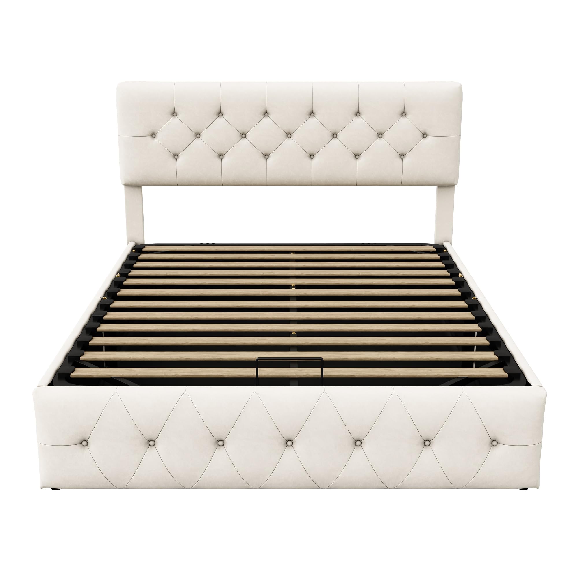 BRILVERDE Letto imbottito 160 x 200, letto matrimoniale con spazio e rete a doghe, letto idraulico, testiera regolabile, velluto (Beige, 160x200cm)