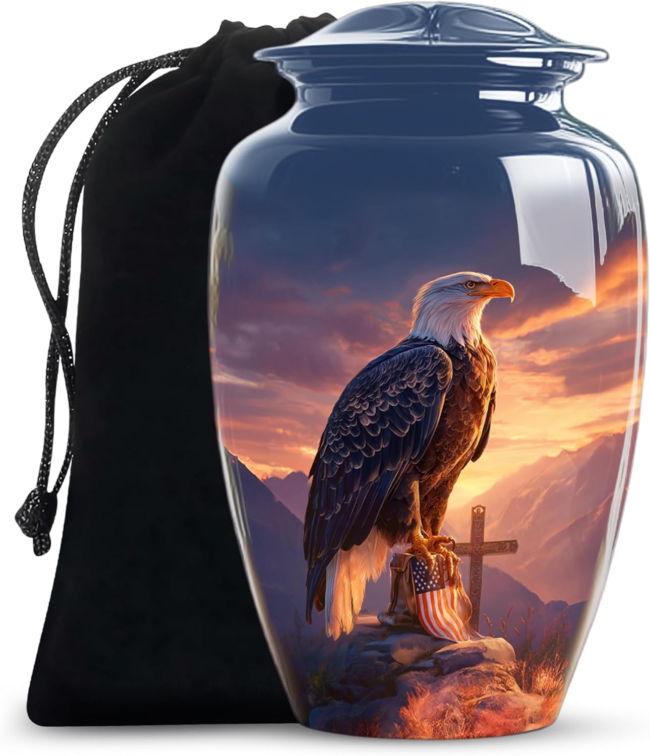 American Eagle Cremation Urn for Ashes Adult Male Dad - Large Urns for Human Ashes Adult Man - Decorative Cross Urns for Women - Sunset Urn for Human Remains (Size:- 10 Inch)