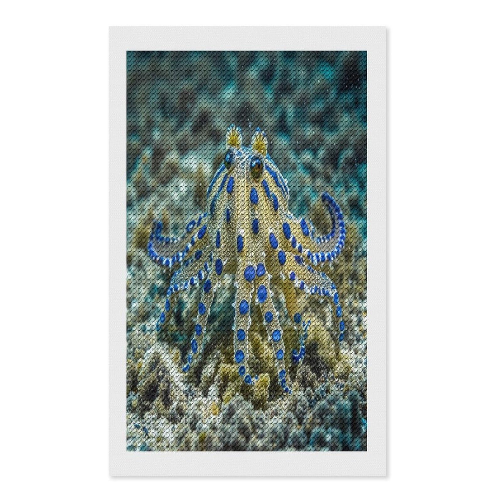 FekiLoot Blue Ringed Octopus Diamond Painting Kits for Adults Full Round Drill Diamond Art Kits for Beginners 5D DIY Diamond Dots Paintings Diamonds Pictures Gem Art Home Wall Decor 12"x20"