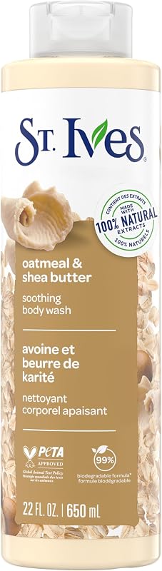 Jabón corporal de avena y manteca de karité, cuidado corporal calmante con extractos 100% naturales, jabón corporal hidratante, gel de ducha diario con fragancia cálida y reconfortante, 22 oz