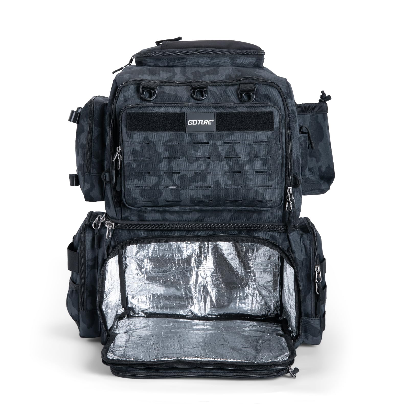 Goture 45 L Bolsa de pesca Espalda Flexible y resistente al agua, viene con dos soportes para cañas y una funda de lluvia con cuatro cajas de cebo y 8 bolsillos para cebo regalos de pesca para hombres