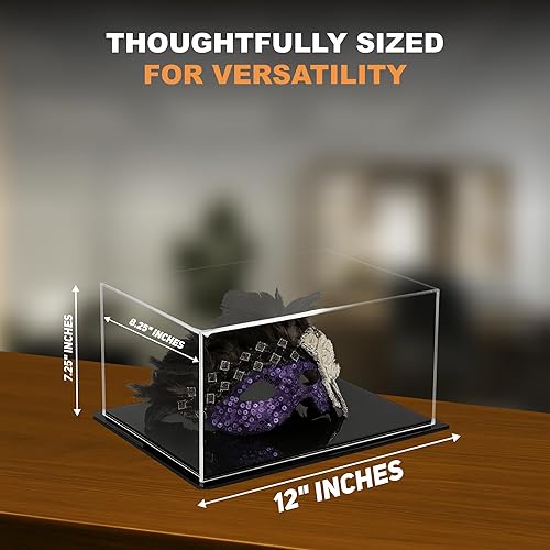 Vista 312 de Better Display Cases Versátil vitrina de acrílico transparente - Caja rectangular grande con base blanca 18" x 12" x 3" (BK09)