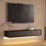 POVISON Floating TV Stand with Storage Modern TV Wall Mounted TV Console,Fully-Assembled TV Cabinet,Solid Wood Entertainment Center 62.99" Darkwood&Black with LED Lights