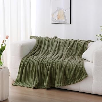 Olive Green Fleece Throw Blanket 5060 for Couch Sofa Livingroom