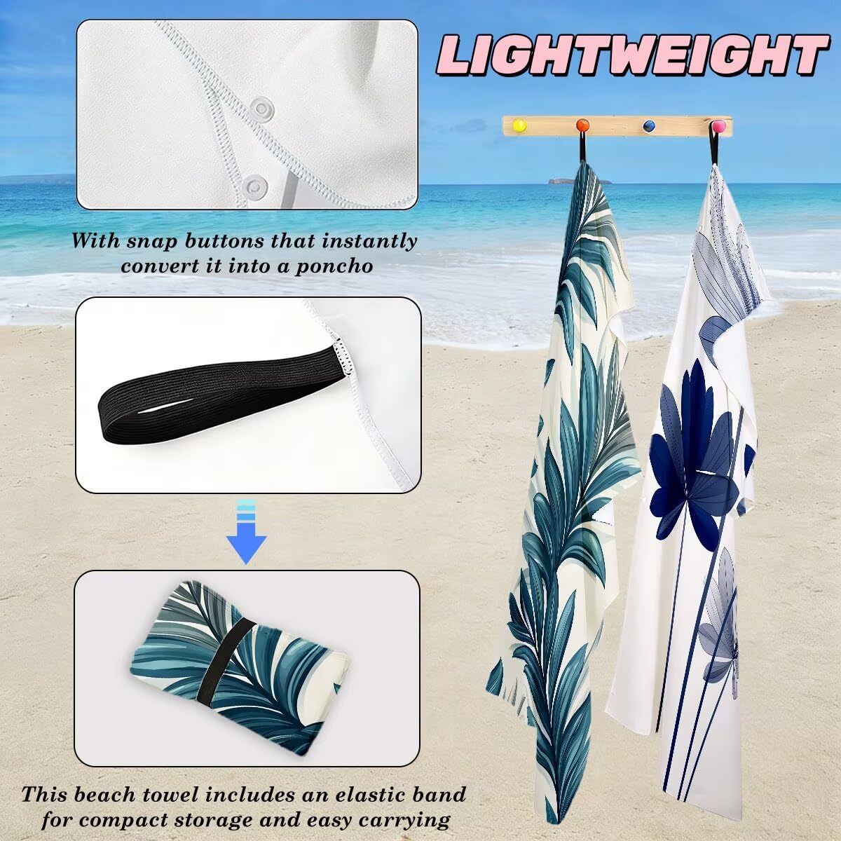 Ręcznik plażowy XXL, 90 x 180 cm, zestaw 2 szt., ręcznik plażowy z mikrofibry, prosty, szybkoschnący, do sauny, fitness, bez piasku, ręcznik plażowy, do sauny, duży ręcznik kąpielowy, prezent dla