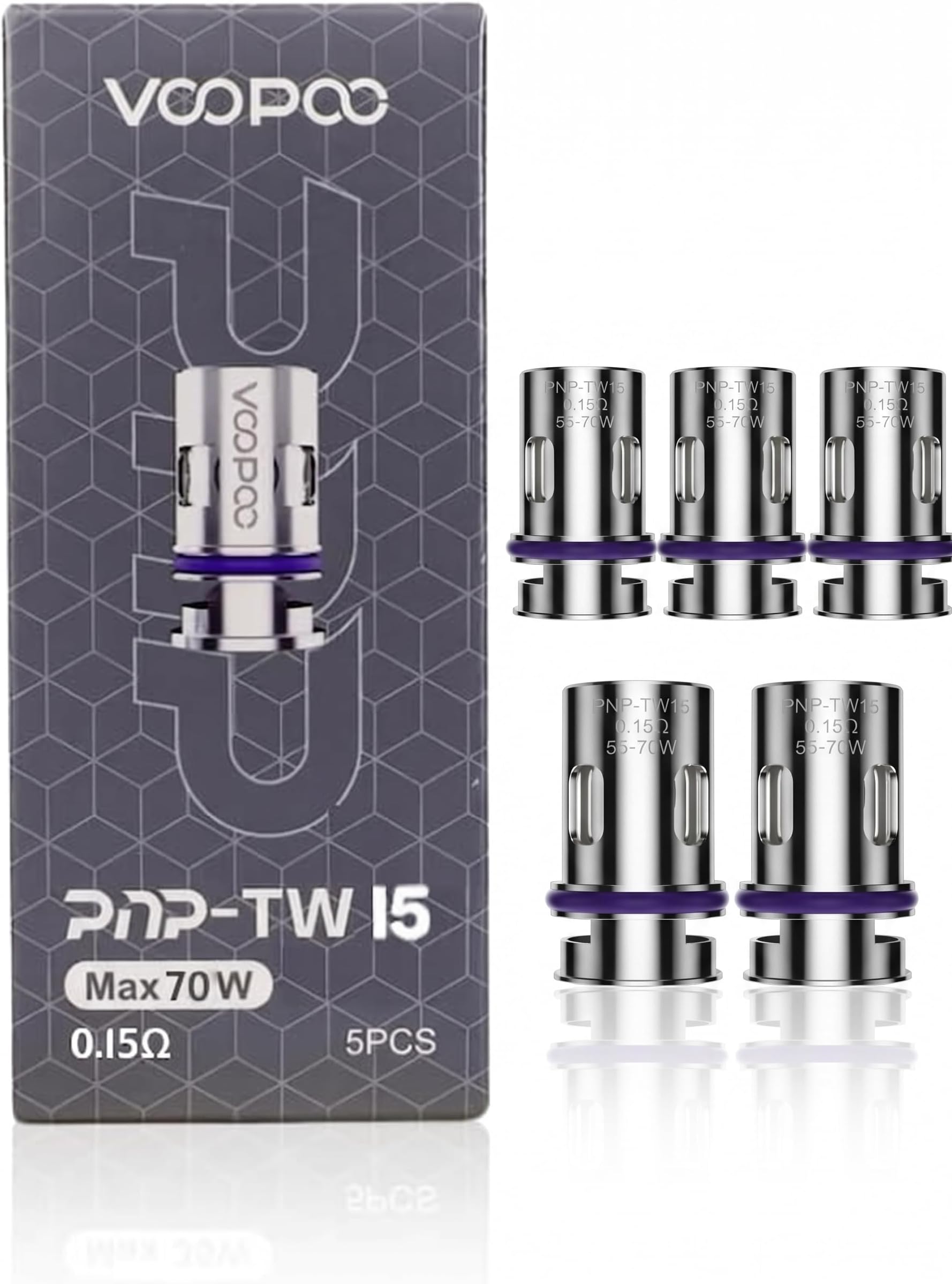 VOOPOO PNP Coils TW15 0.15 Ohm [Pack of 5] - Enhanced Flavor, Dense Vapor, Long Lasting Performance, Replacement Coil for VINCI/VINCIR/VINCIX/DRAGS/DRAGX/NAVI Pods, No Nicotine