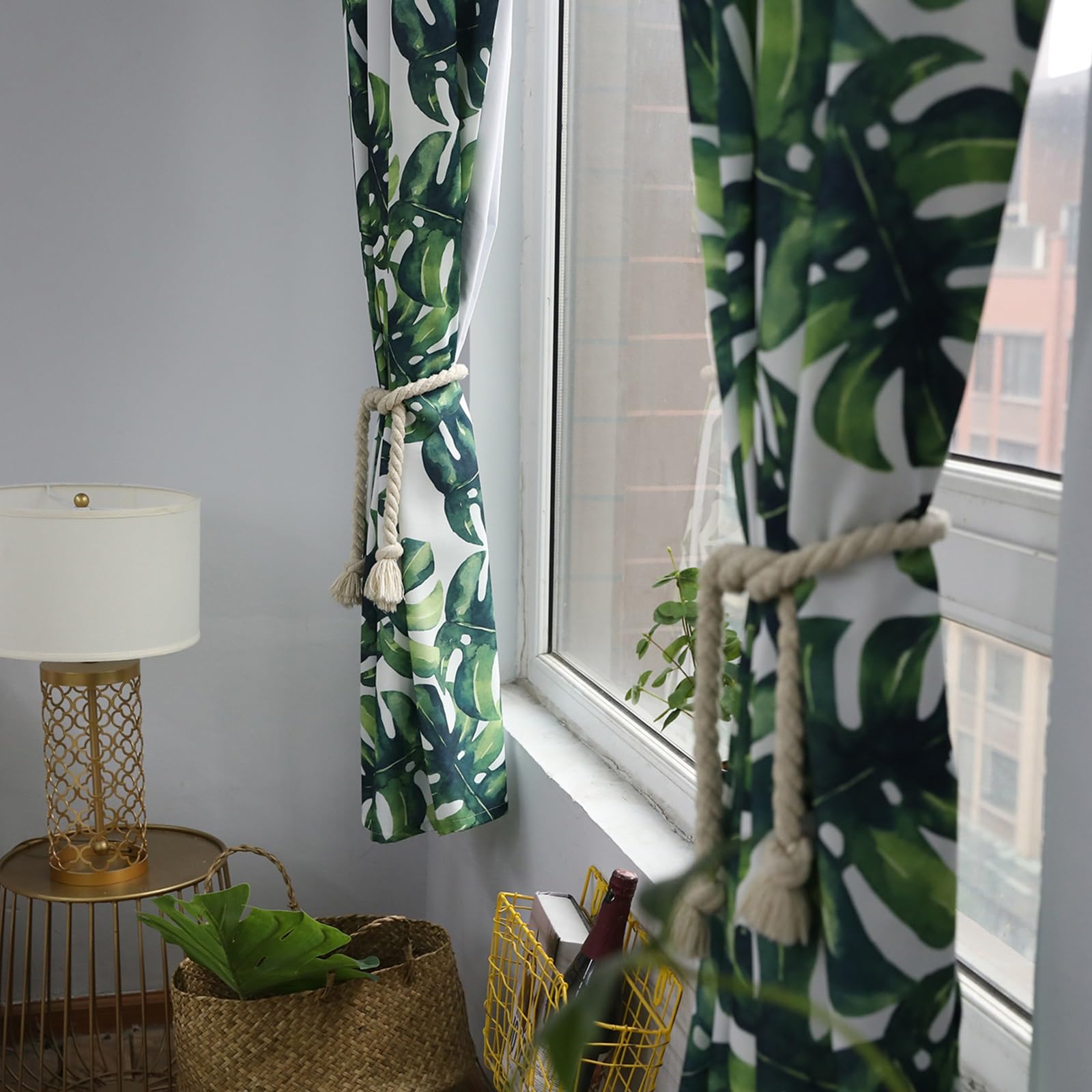 Amazon.de: KnSam Vorhang Gardine Fenster mit sen Grn Wei, Pflanze  Monstera Bltter Vorhnge Verdunklung aus Polyester, 107x160CM(BxH)