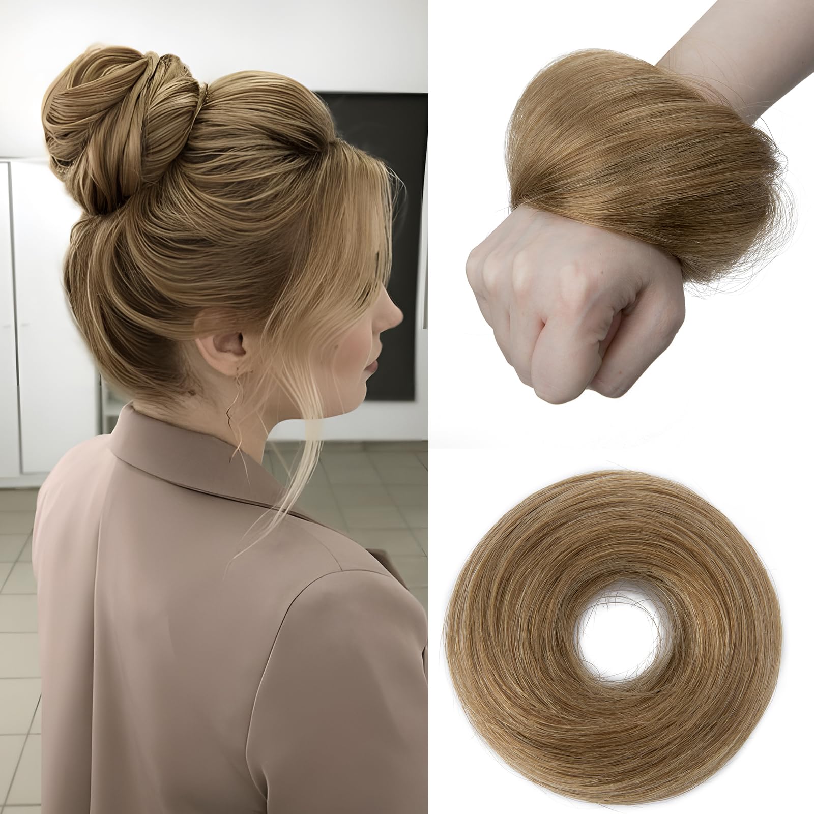 Elailite Scrunchies Updo Hair Buns Real Human Hair Hair Piece, Hair Extensions Donut Hair Chignons For Women Straight