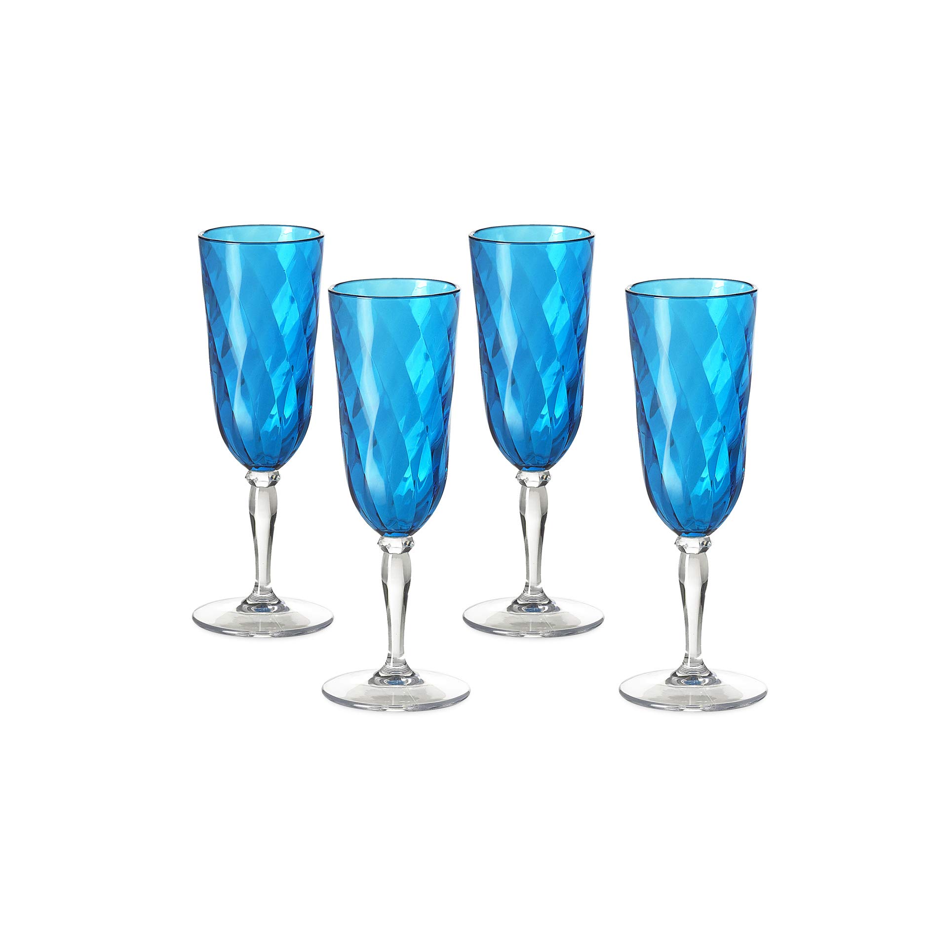 Omada Design 4 Bicchieri Champagne in acrilico, Flutes per uso all'aperto, Lavabili in Lavastoviglie, Made in Italy, Linea Diamond, Turchese
