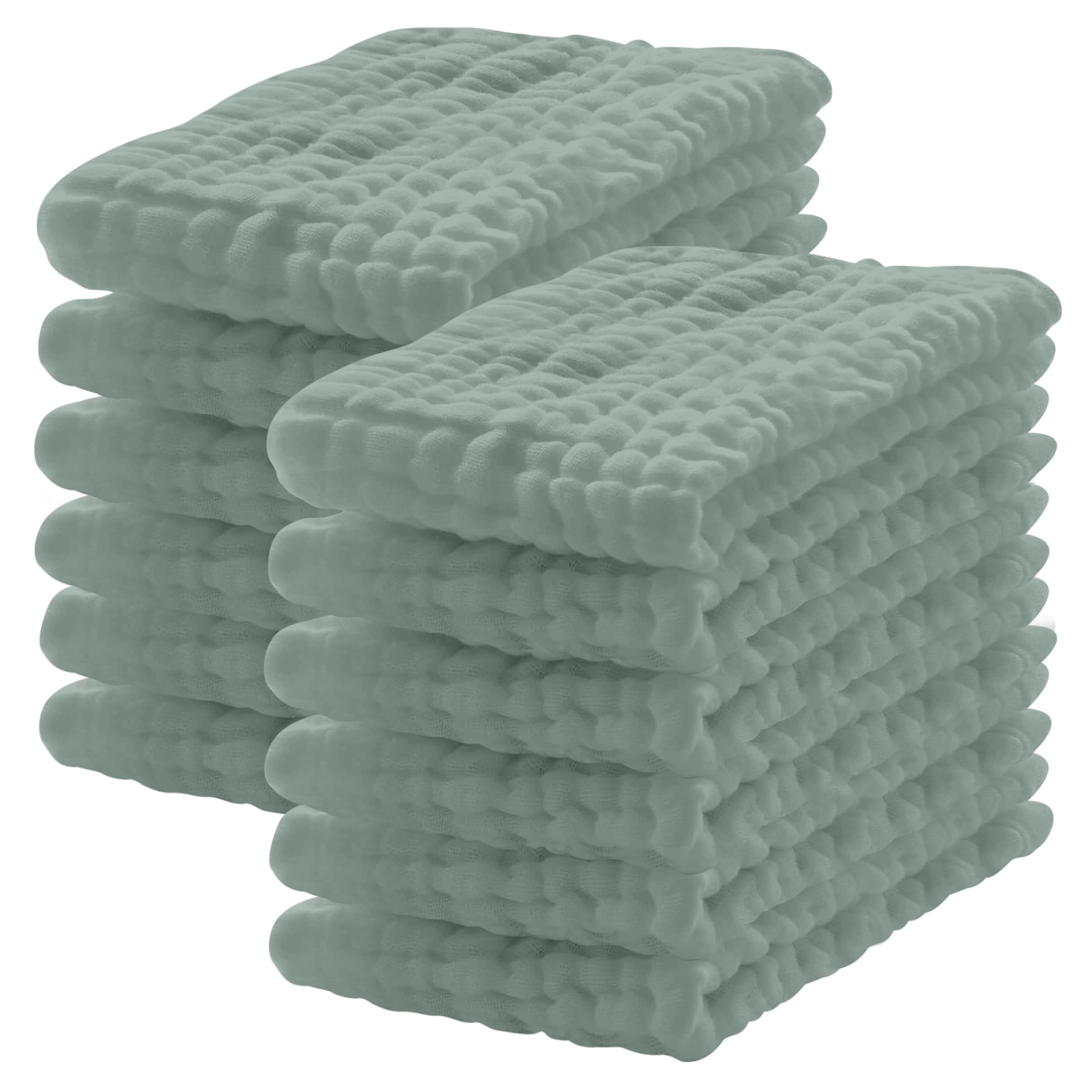 12 Pack Muslin Burp Cloths 100% Cotton Muslin Cloths Large 20''x10'' Extra Soft and Absorbent Baby Burping Cloth - Green[Amazon-developed Certification] Compact by Design