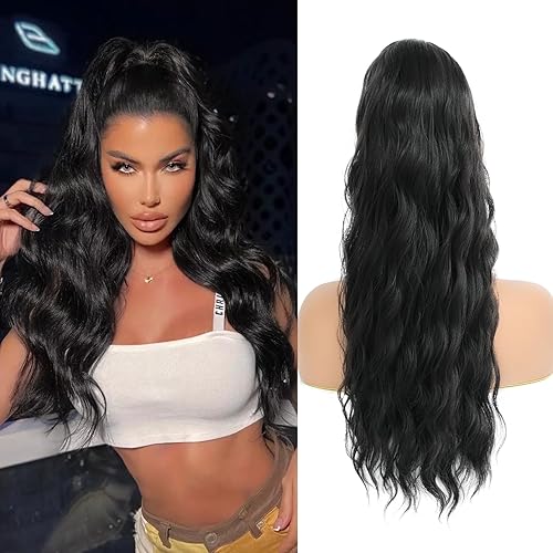 Miniatura 1 de Extensión de cola de caballo para mujer, 24 pulgadas de largo, ondulado, rizado, con cordón, extensión de pelo sintético para cola de caballo para