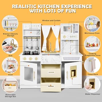 Kids Wooden Kitchen, Large Pretend Play Kitchen Toys with Sound and Light