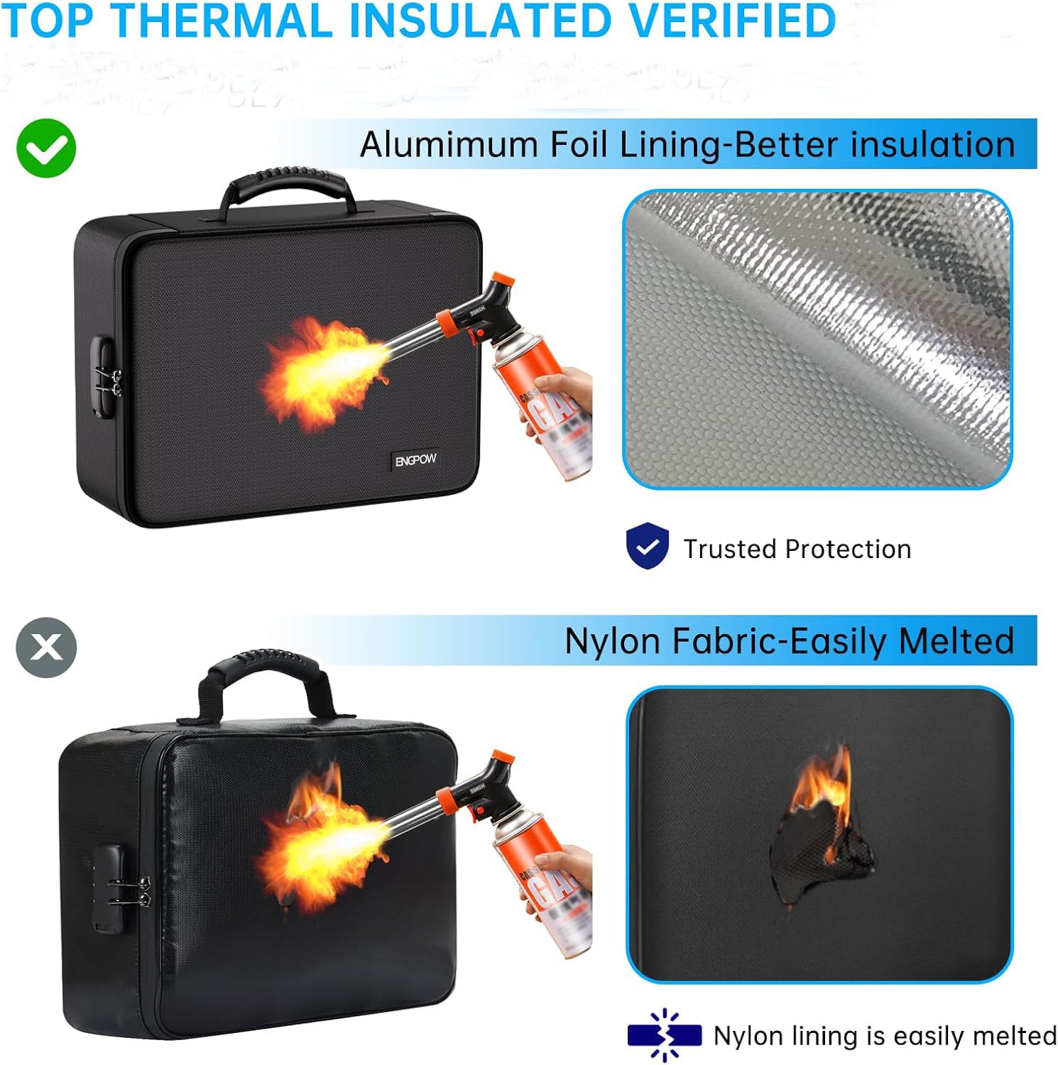 ENGPOW Scatola portadocumenti ignifuga con isolamento termico fino a 2870 °C, multistrato, impermeabile e ignifugo, 25 tasche, grande scatola portadocumenti A4 con serratura