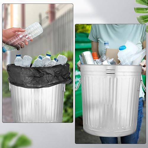 Miniatura 4 de Ziliny Bote de basura galvanizado para interiores y exteriores, a prueba de mascotas, cubo de basura de metal con tapa, contenedor redondo para el
