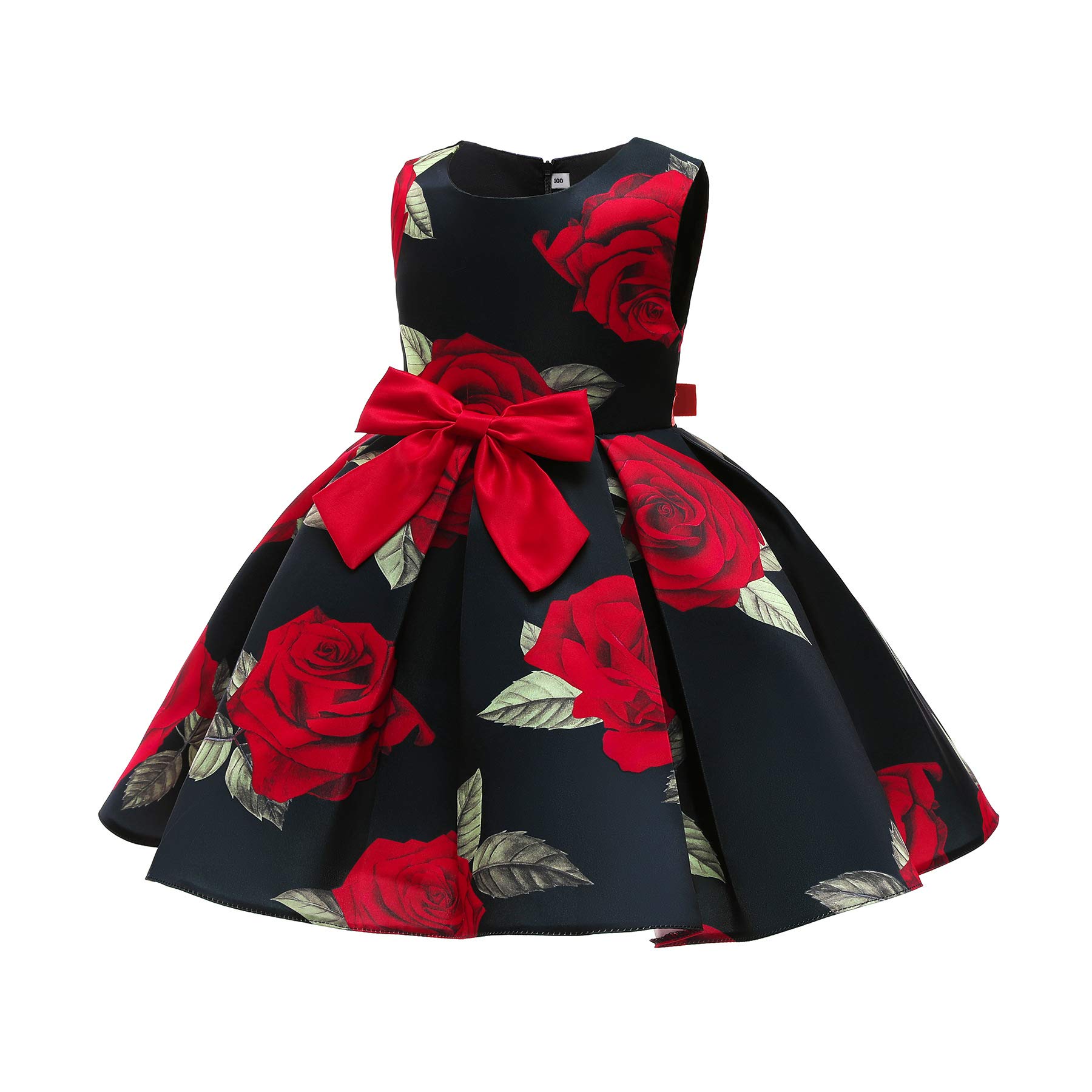 Dziewczęca sukienka retro z nadrukiem kwiatowym, sukienka dziecięca, sukienka imprezowa, elegancka sukienka