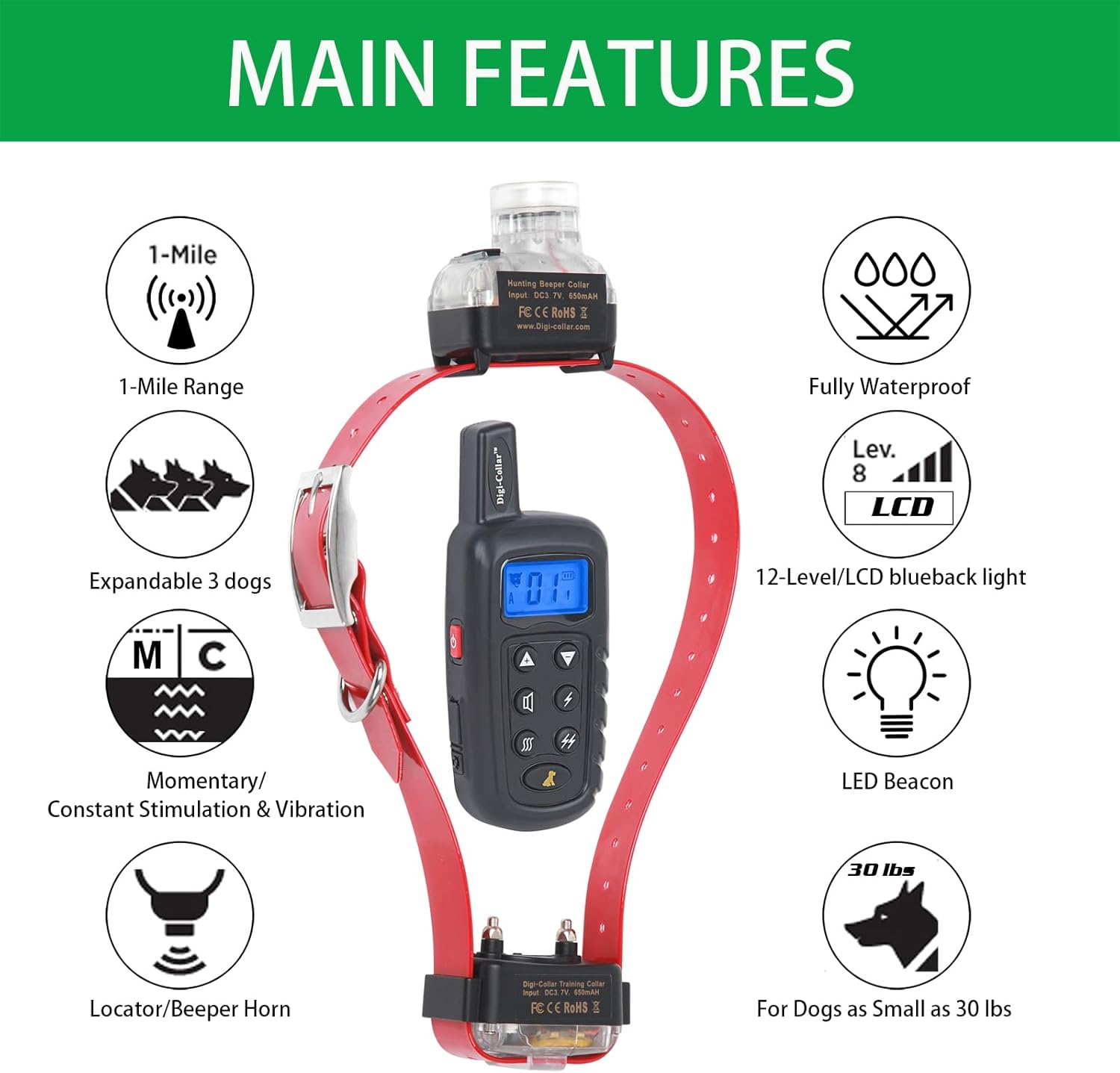 Hunting Dog Training Collar - Exclusive Hawk Sound Beeper & LED Beacon, Dual E-Collars with Training & Tracking,1 Mile Long Range, Waterproof & Rechargeable, Locating/Tone/Vibration/Shock