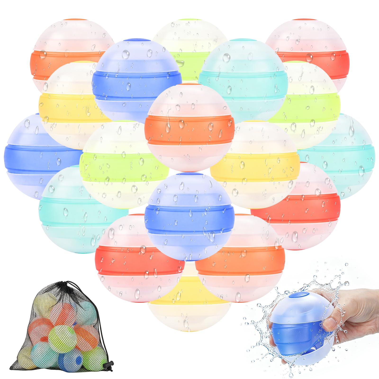18 Stück Wiederverwendbare Wasserballons, Eine Sekunde Schnellfüller Wasserbomben Bomben Set, Einfach zu Lagern Pool Spielzeug Wasserball für Sommer, Schwimmbad, Strand, Garten, im Freien