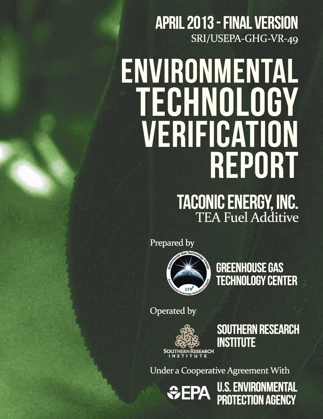 Environmental Technology Verification Report Paperback โ Import, 12 August 2014