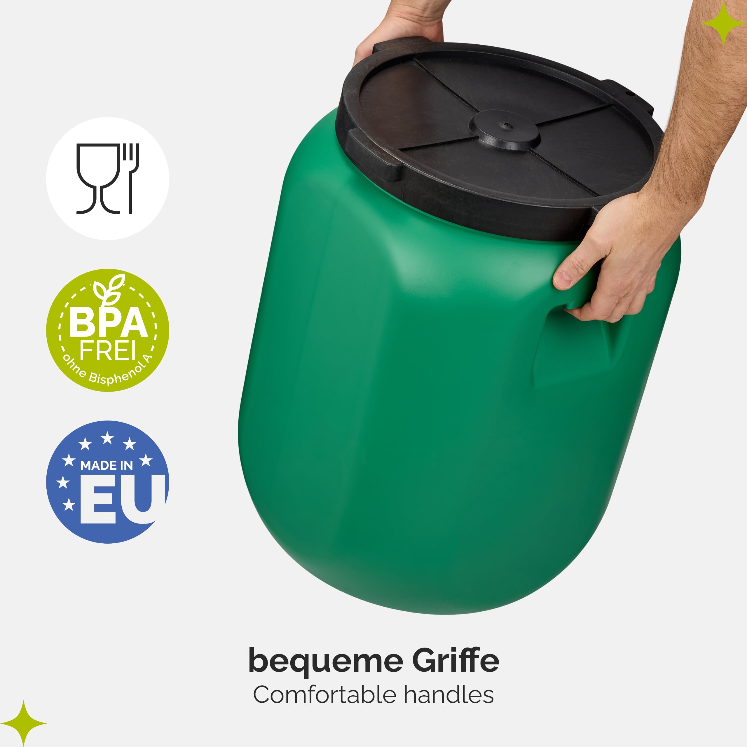 Garronda Beczka z szeroką szyjką 60 litrów, pojemnik na karmę z pokrywką bez uszczelki – bez BPA, pojemnik na paszę HDPE do wody, przechowywania, karmy dla zwierząt, kapusty kiszonej i ogórków GD-0142