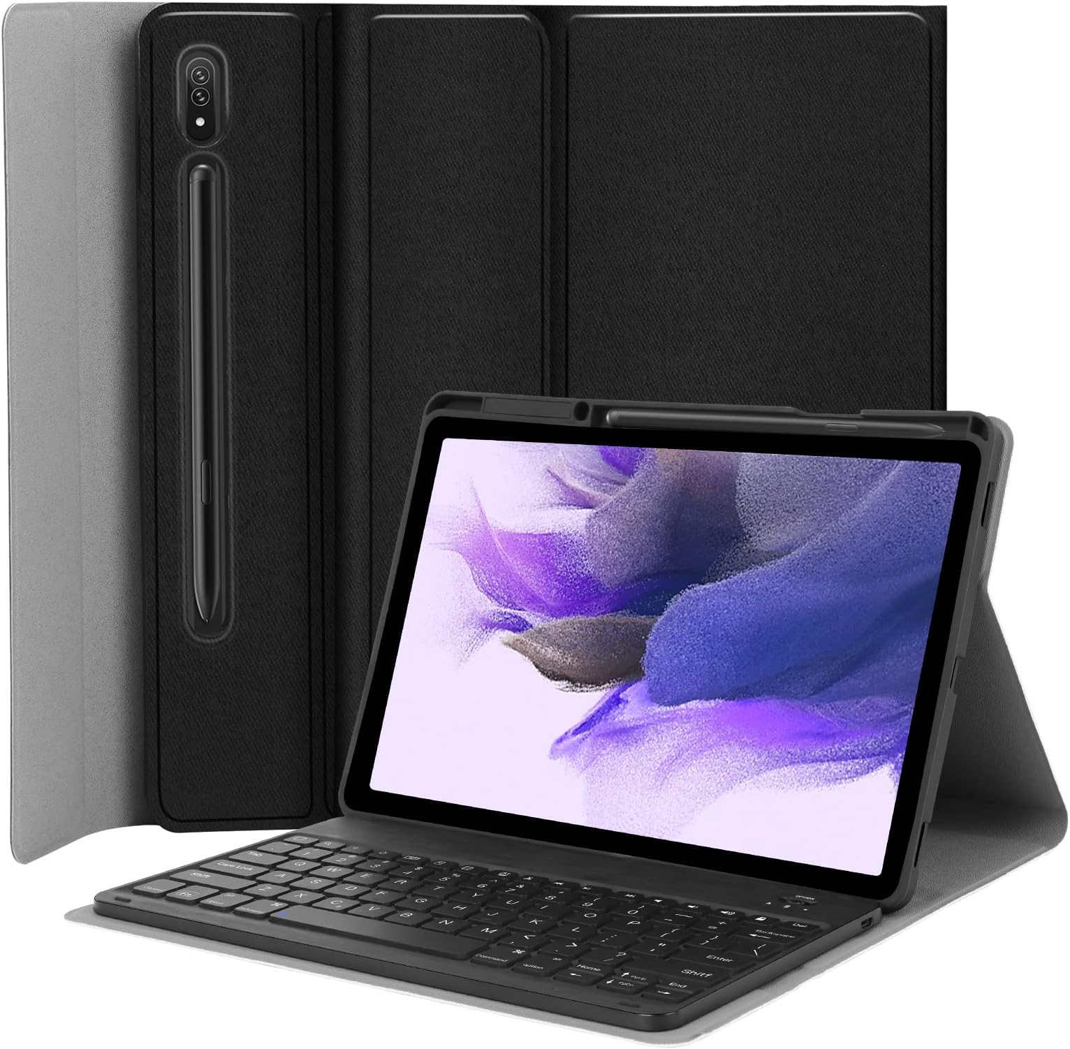 Juqitech Keyboard Case For Samsung-Galaxy-Tab S8+ S7 Fe S7+ 12.4" - With Wireless Detachable Tablet Cover Galaxy Tab Sm-X800/X806 2022 Sm-T730/T733/T736/T738 2021 2020