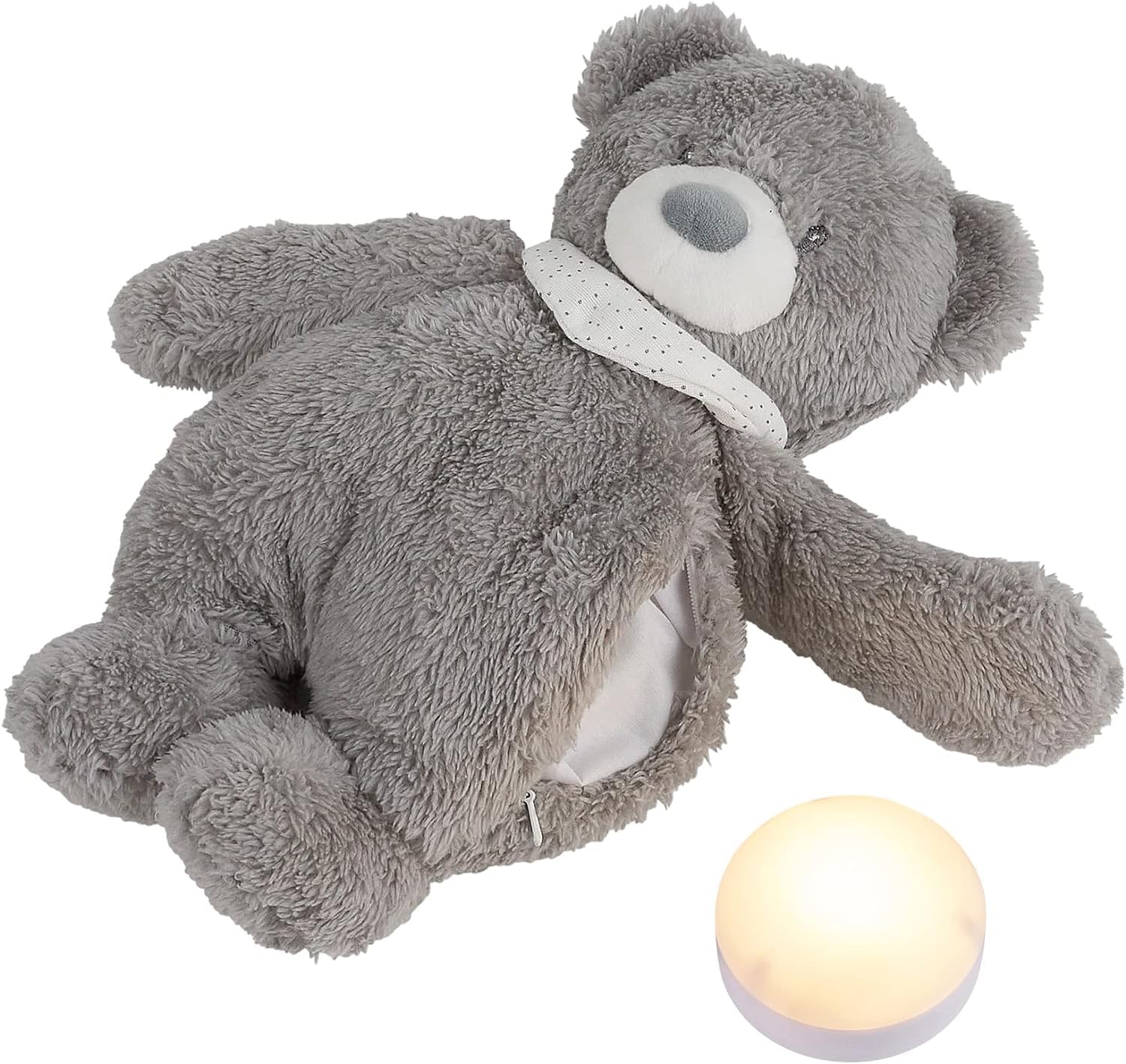 Nattou Peluche e Luce Notturna, Sleepy l'Orsacchiotto, 7 Colori Naturali, Carillon Integrato, Batteria USB, 19,3 x 11 x 30,5 cm, Vegano, Peluche/Poliestere, Grigio