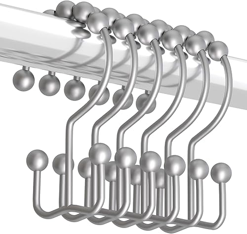 Titanker Ganchos para cortina de ducha, ganchos de ducha de metal resistente al óxido, ganchos de ducha de doble deslizamiento para cortinas de