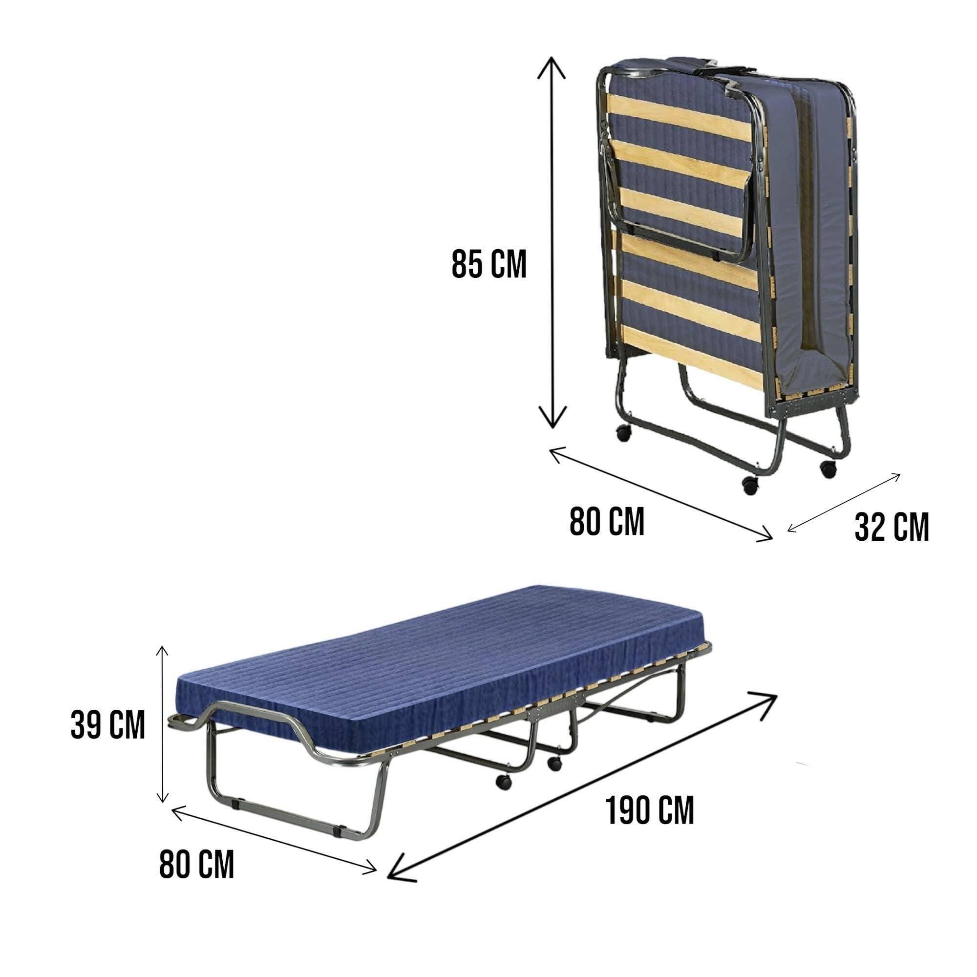 Talamo Italia - Klappbett Venera, Feldbett mit 15 Lattenrosten, inklusive Matratze, platzsparendes Kinderbett, 100% Made in Italy, 80 x 190 x 39 cm, mit Hülle