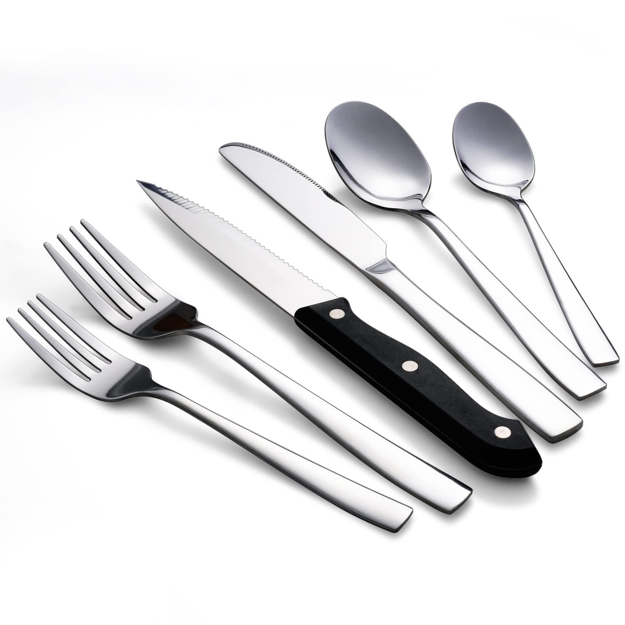 SuperCook 36-Piece Flatware Set - Stainless Steel Cutlery with Fork, Spoon, Knife Set, Steak Knife - Silver