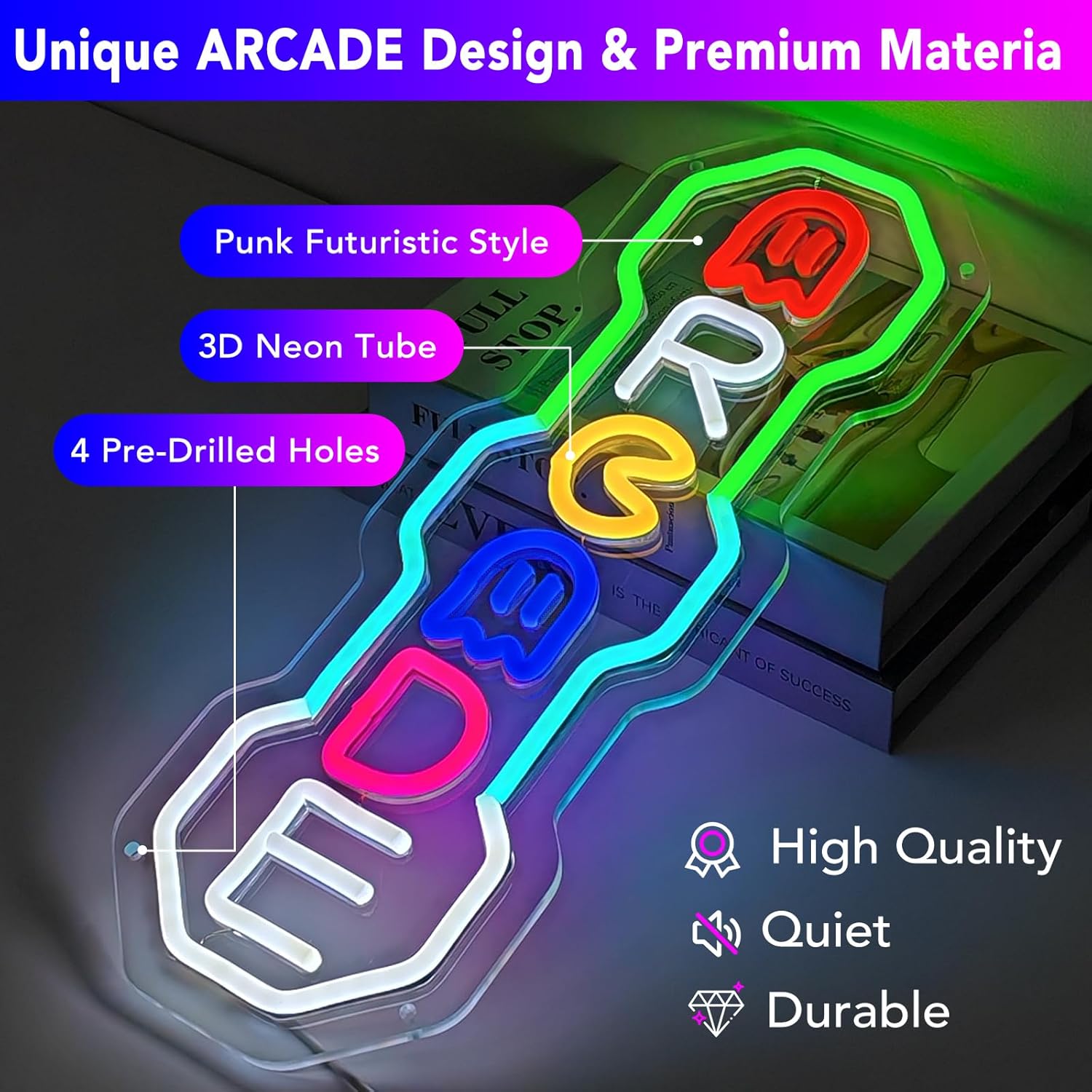 ARCADE Neon Sign, Futuristic Punk Vertical Arcade Neon Light for Wall Decor, Gaming Room, Man Cave, Bedroom, Basement, Gamer Wall Art ARCADE Gift for Teens & Adults, Birthday